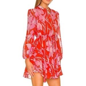 Milly Reina Parrot Tulip Print Mini Dress Shear Sleeve Cottagecore Sz 10 New